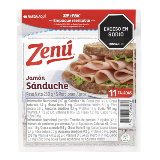 Jamón Sanduche ZENU 230 gr